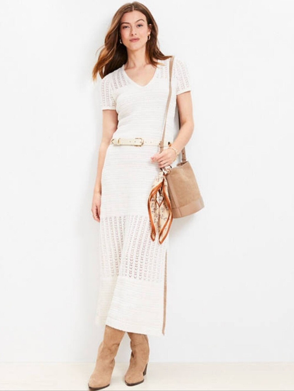 LOFT | Petite Pointelle V-neck Midi Sweater Dress